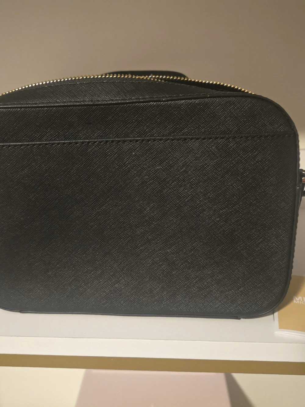 Michael Kors Black Saffiano Leather Crossbody Bag with Gold Chain